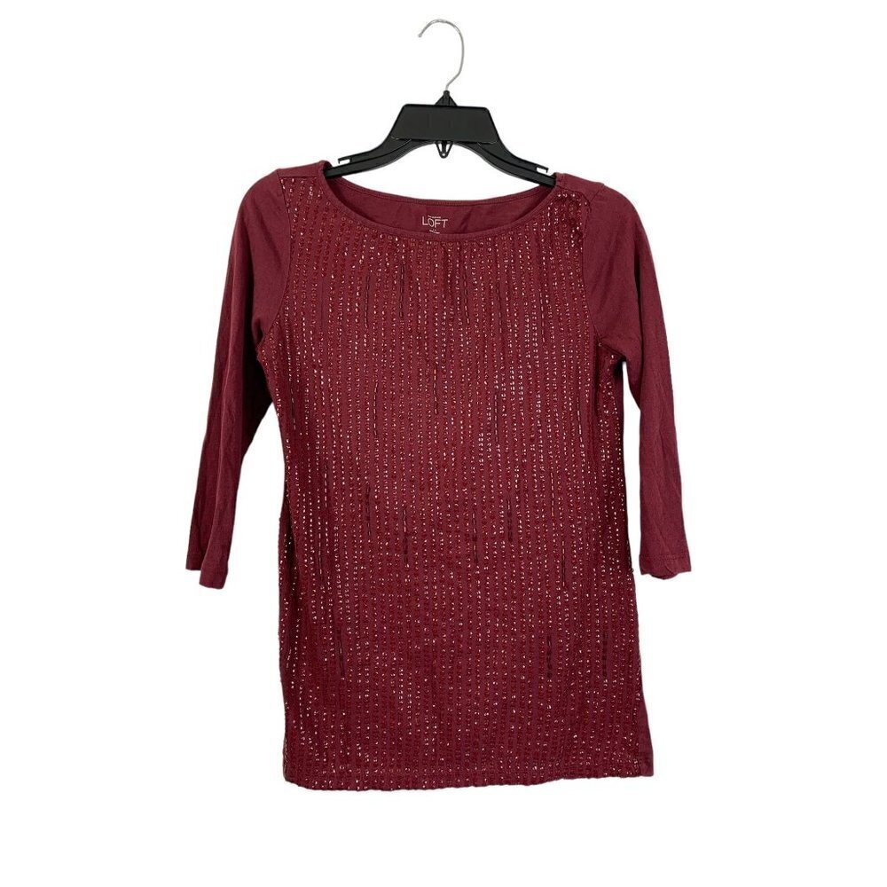 Loft Women's Burgundy Sequin Top